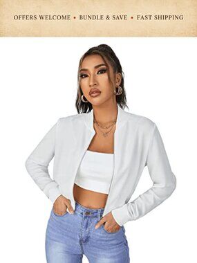 Women's Cropped Zip Up Bomber Jacket Polyester